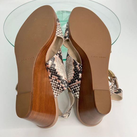 Cole Haan Philomina Sandal 8 B Leather Wedge Python Print - Picture 8 of 9